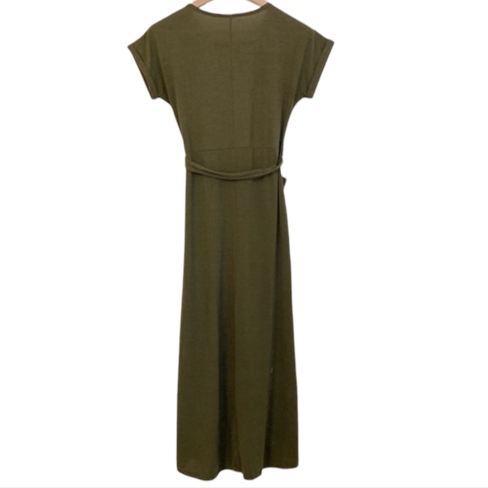 Army Green Faux Wrap Dress - Picture 3 of 9